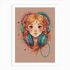 Girl With Headphones 4 Art Print