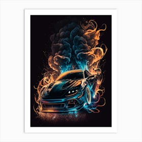 Car Art Muscle Smoke Drift Retro Racing vintage classic Car Art Print