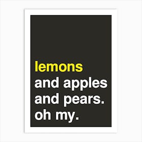 Lemons And Apples Bold Kitchen Statement In Black Art Print