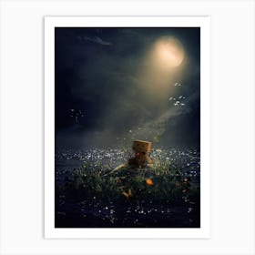 Little Cardboard Creature under the light moon Art Print