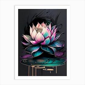 Blooming Lotus Flower In Lake Graffiti 2 Art Print