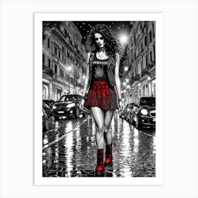 Girl In Red Skirt Art Print