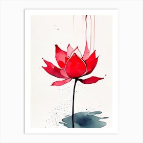 Red Lotus Minimal Watercolour 1 Art Print