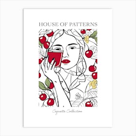 Woman Portrait With Cherries 1 Pattern Poster Art Print