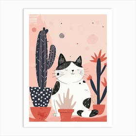 Cat With Cactus 1 Art Print