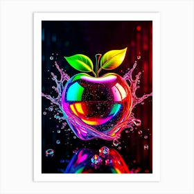 Rainbow Color Apple in Water Splash Poster