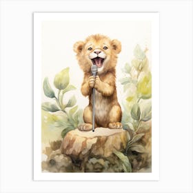 Singing Watercolour Lion Art Painting 4 Art Print