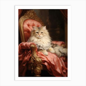 Sleepy Cat On A Throne Rococo Style 4 Art Print