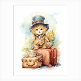 Traveling Watercolour Lion Art Painting 3 Art Print