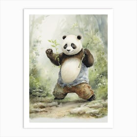 Panda Art Practicing Tai Chi Watercolour 3 Art Print