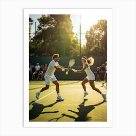 An Energetic Tennis Match In Progress At An Outdoor Courts Players Lobbing Yellow Tennis Balls With (7) Art Print