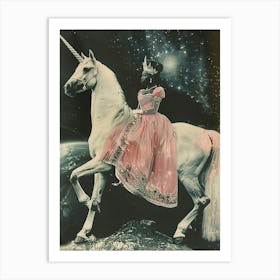 Princess In Space On A Unicorn Retro Collage 2 Art Print