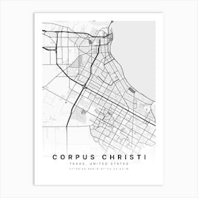 Corpus Christi Texas USA White Map Art Print