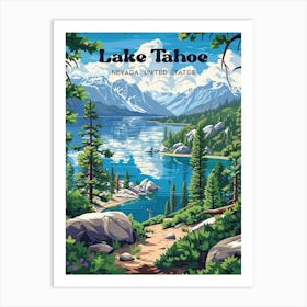 Lake Tahoe National Forest Digital Travel Illustration Art Print