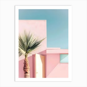 Palm Tree In Front Of Pink House Poster