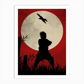 Funny Anime Japanese Silhouette Background Moon Art Print