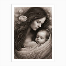 Mother And Child BW Art Print