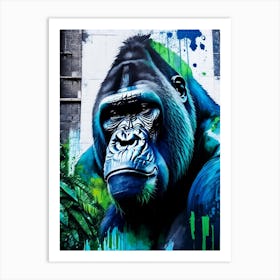 Gorilla In Front Of Graffiti Wall Gorillas Mosaic Watercolour 1 Art Print