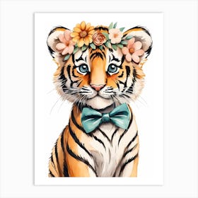 Baby Tiger Flower Crown Bowties Woodland Animal Nursery Decor (43) Art Print