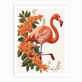 American Flamingo And Bougainvillea Minimalist Illustration 4 Art Print