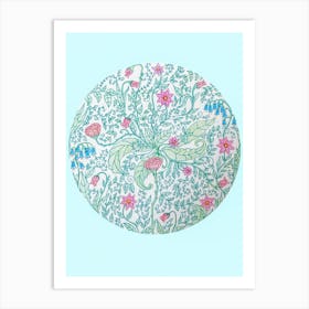 Wildflower doodle in pale blue Art Print