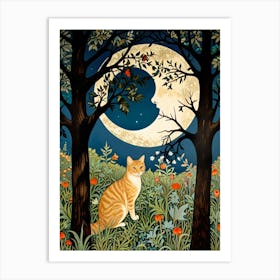 William Morris Moonlight Cat Art Print