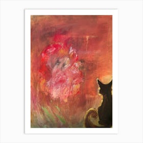 Cat And Flower Art Print