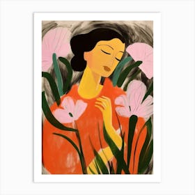 Woman With Autumnal Flowers Calla Lily 1 Art Print