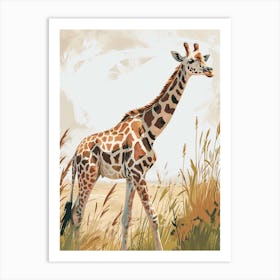 Modern Illustration Of A Giraffe In The Plants 2 Art Print