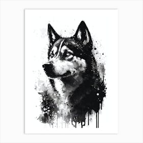 Cute Husky Black Ink Portrait Art Print