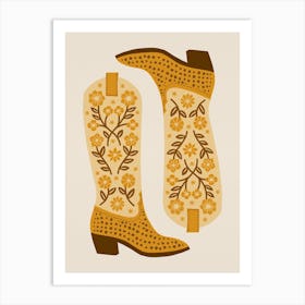 Cowgirl Boots   Yellow Monotone Art Print