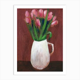 Tulips In A Vase - floral painting flowers vase white pink green brown Anton Maliar vertical Art Print