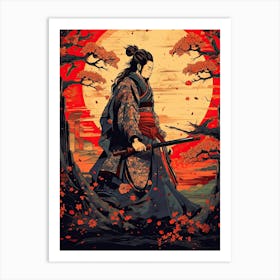 Samurai Ukiyo E Style Illustration 6 Art Print