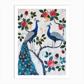 Peacock With The Roses Painting 4 Art Print