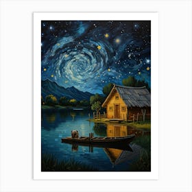 Starry Night By The Lake 1 Art Print