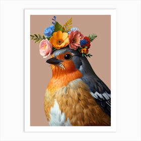 Robin With Flower Crown 1 Art Print