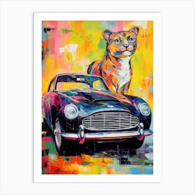 Aston Martin Db5 Vintage Car With A Cat, Matisse Style Painting 2 Art Print
