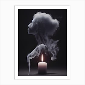 Woman shape by smoke of a candle Art Print