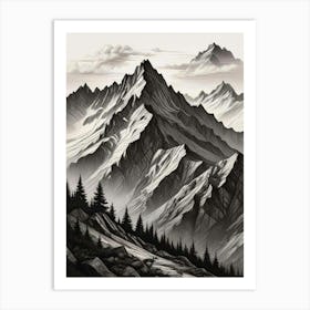 Monochrome Mountain Landscape Art Print (5) Art Print