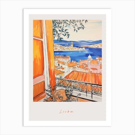 Lisbon Portugal 3 Orange Drawing Poster Art Print