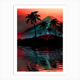 Neon landscape: Pink neon tropical beach beach [synthwave/vaporwave/cyberpunk] — aesthetic retrowave neon poster Art Print