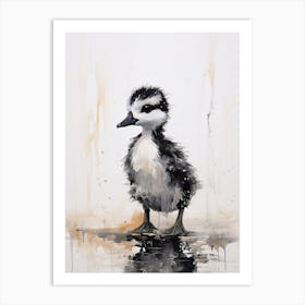 Paint Drip Black & White Duckling Art Print