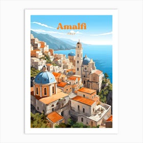 Amalfi Coast Italy Travel Illustration Art Print