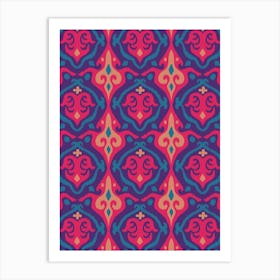 JAVA Boho Ikat Woven Texture Style in Exotic Fuchsia Hot Pink Blue and Blush Sand on Purple Art Print