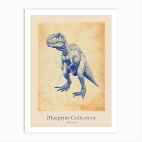 Baryonyx Dinosaur Blue Print Sketch 2 Poster Art Print
