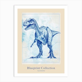 Allosaurus Dinosaur Blue Print Style 3 Poster Art Print