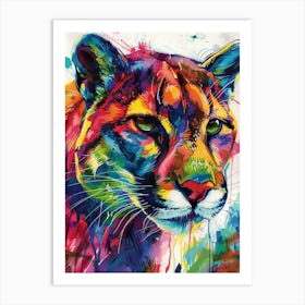 Cougar Colourful Watercolour 3 Art Print
