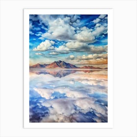 A Striking Image Of Salt Flats Reflecting The Sky (1) Art Print