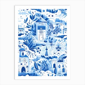 Mykonos Greece, Inspired Travel Pattern 3 Art Print