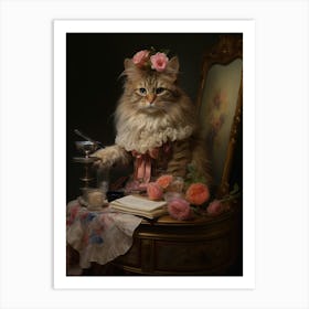 Cat At A Vanity Table Rococo Style 3 Art Print